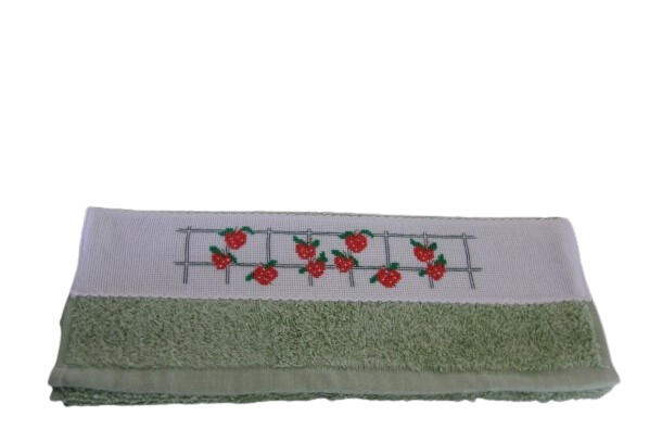 Gastendoekje;  zachtgroen met aardbeien