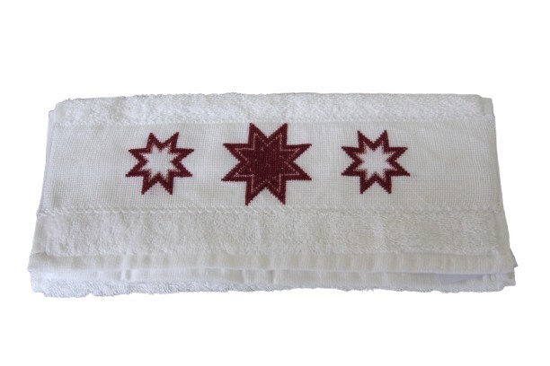 Kerst gastendoekje; bordeaux-roze kerststerren