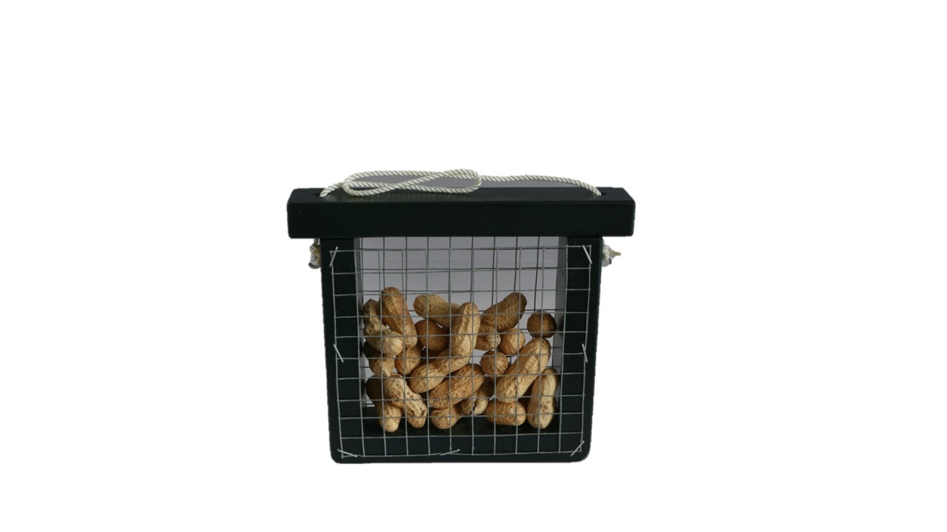 Houten blok met gaas voor vogelvoer