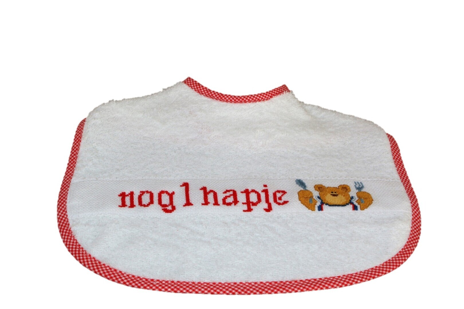 ​Slab "nog 1 hapje"; rood/witte ruit bies