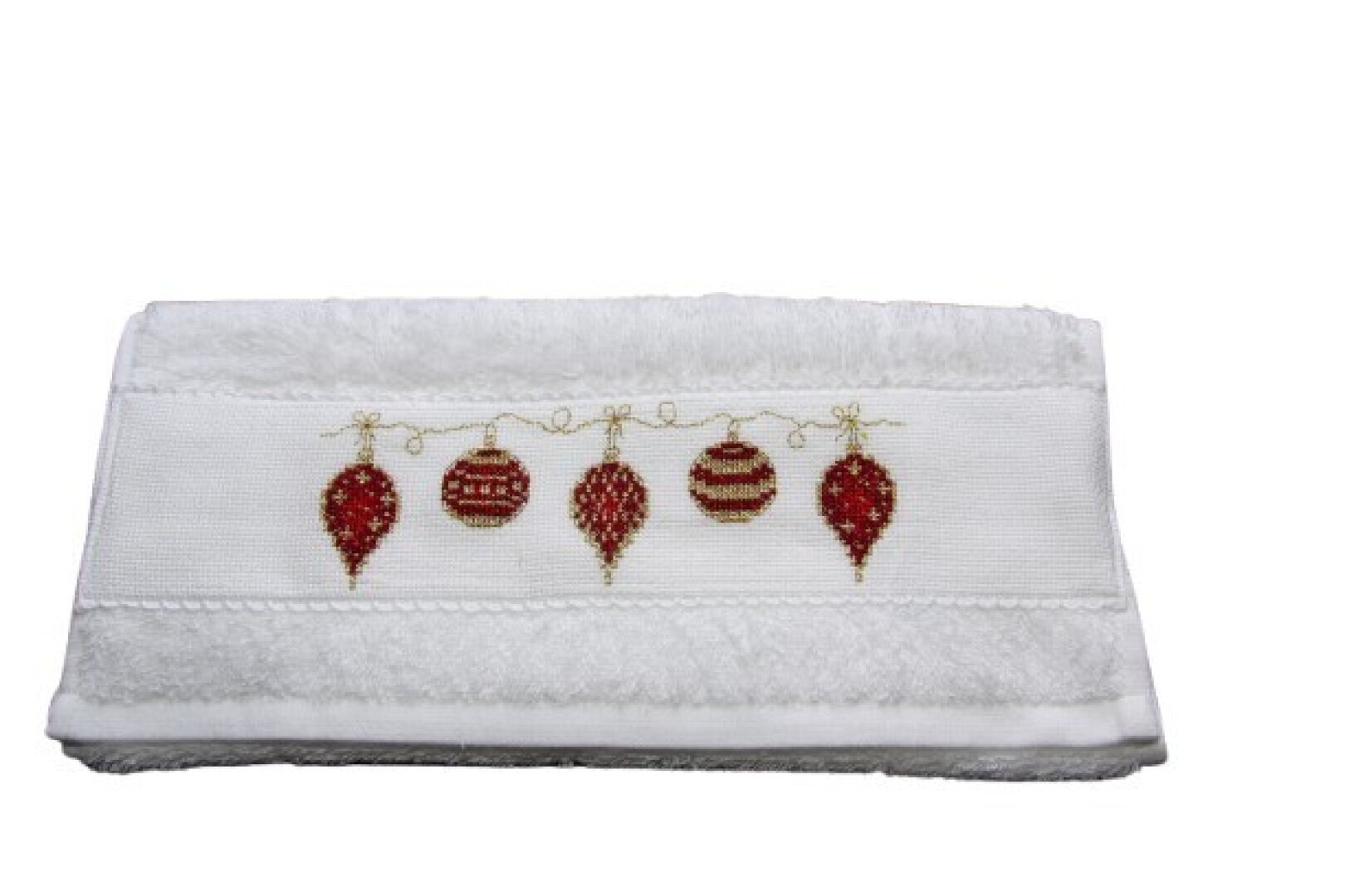 Kerst gastendoekje bordeauxrode/goud kerstballen