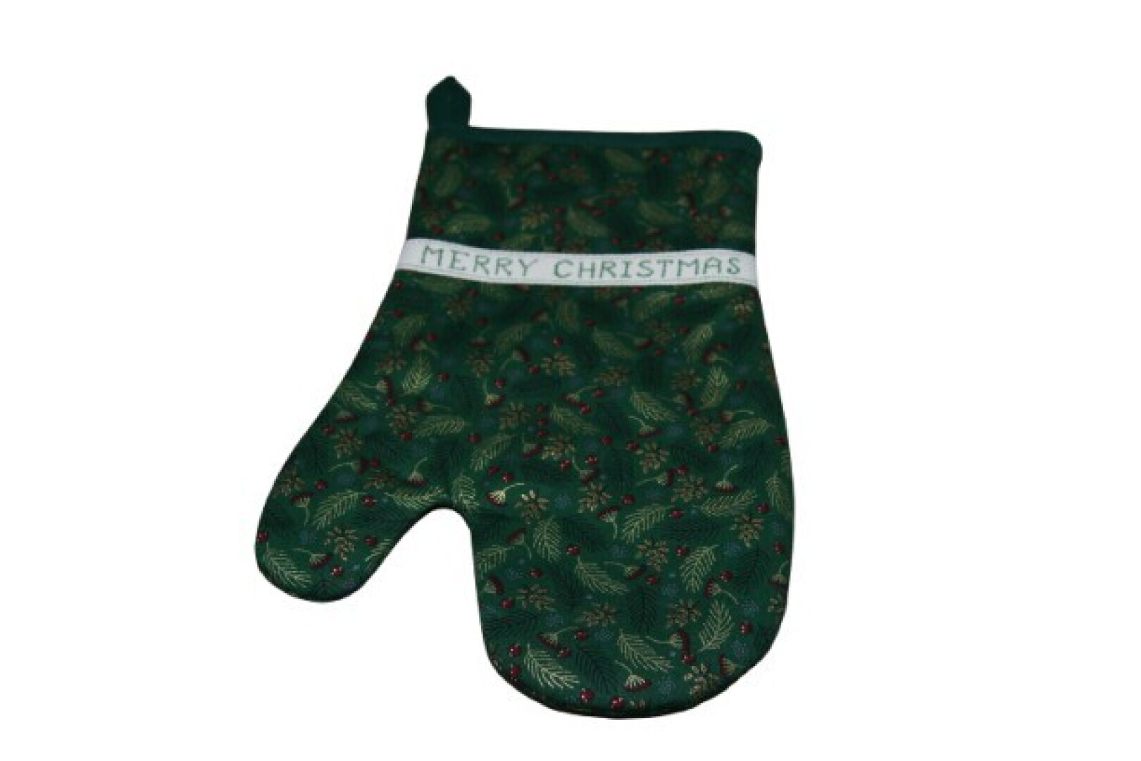 Kerst ovenwant, groen-goud, rand Merry Christmas