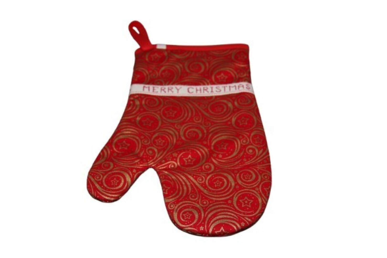 Kerst ovenwant, rood-goud, rand Merry Christmas