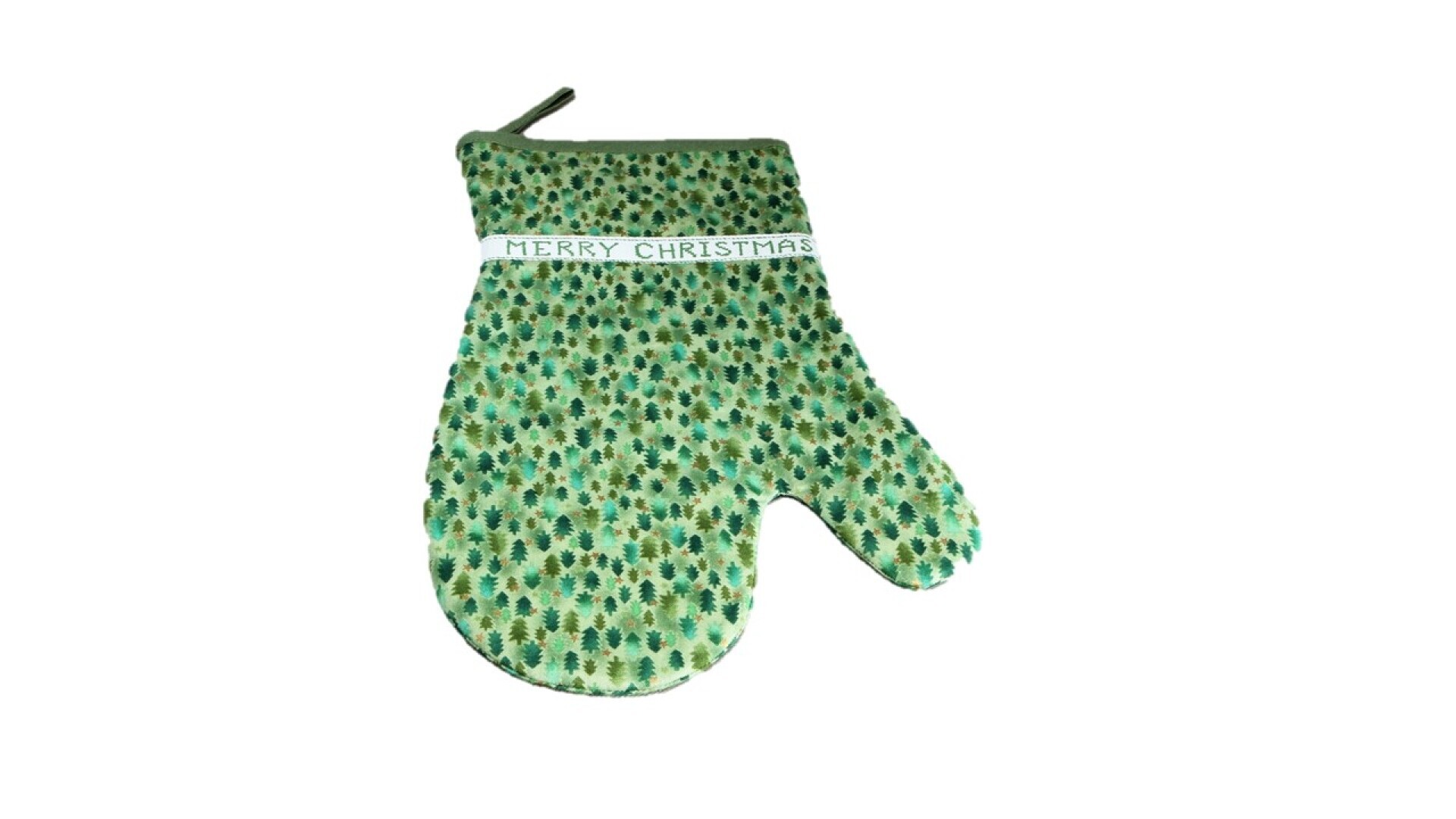 Kerst ovenwant, groen; rand  Merry Christmas