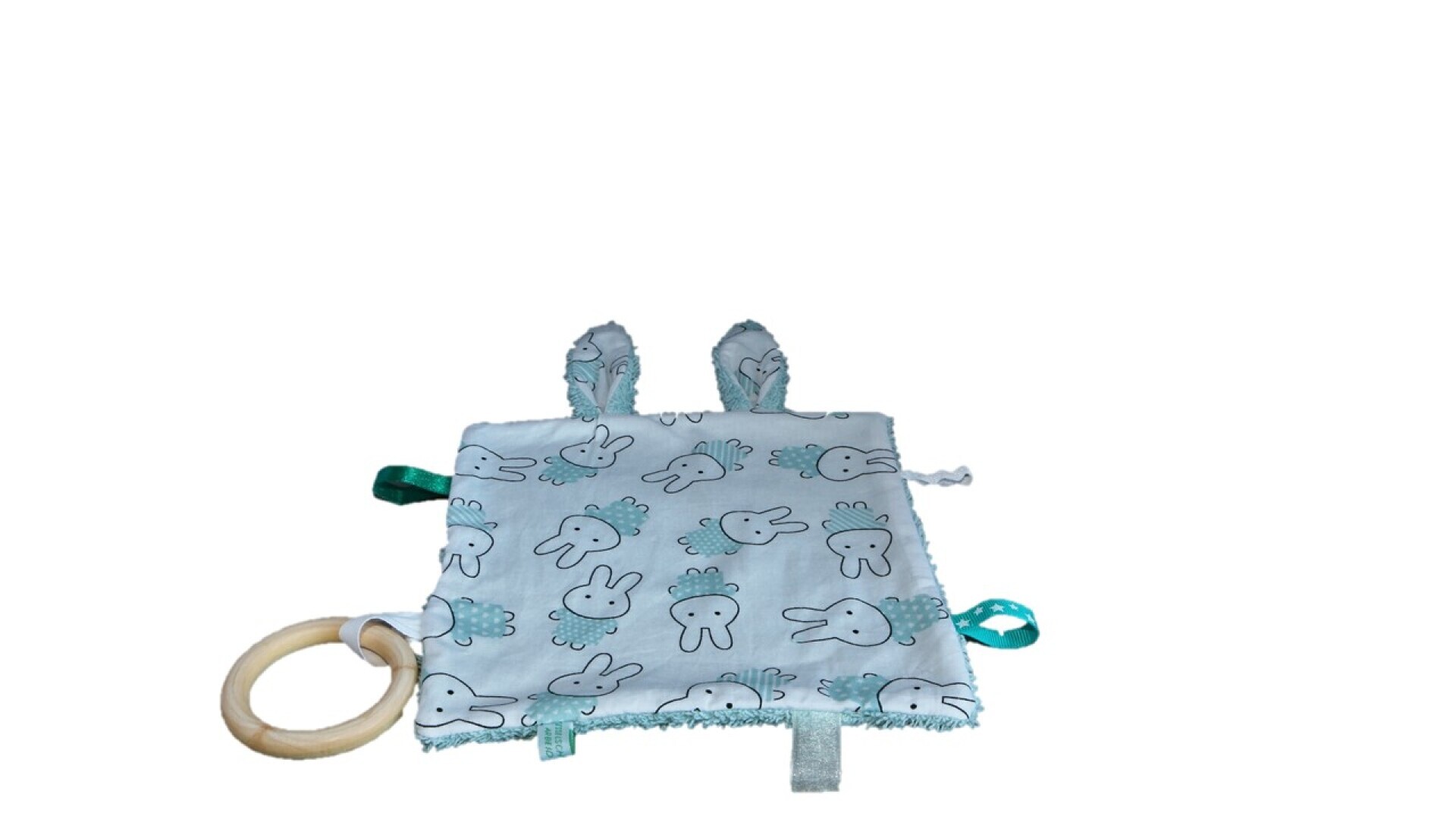 Knuffeldoekje met oren en houten ring