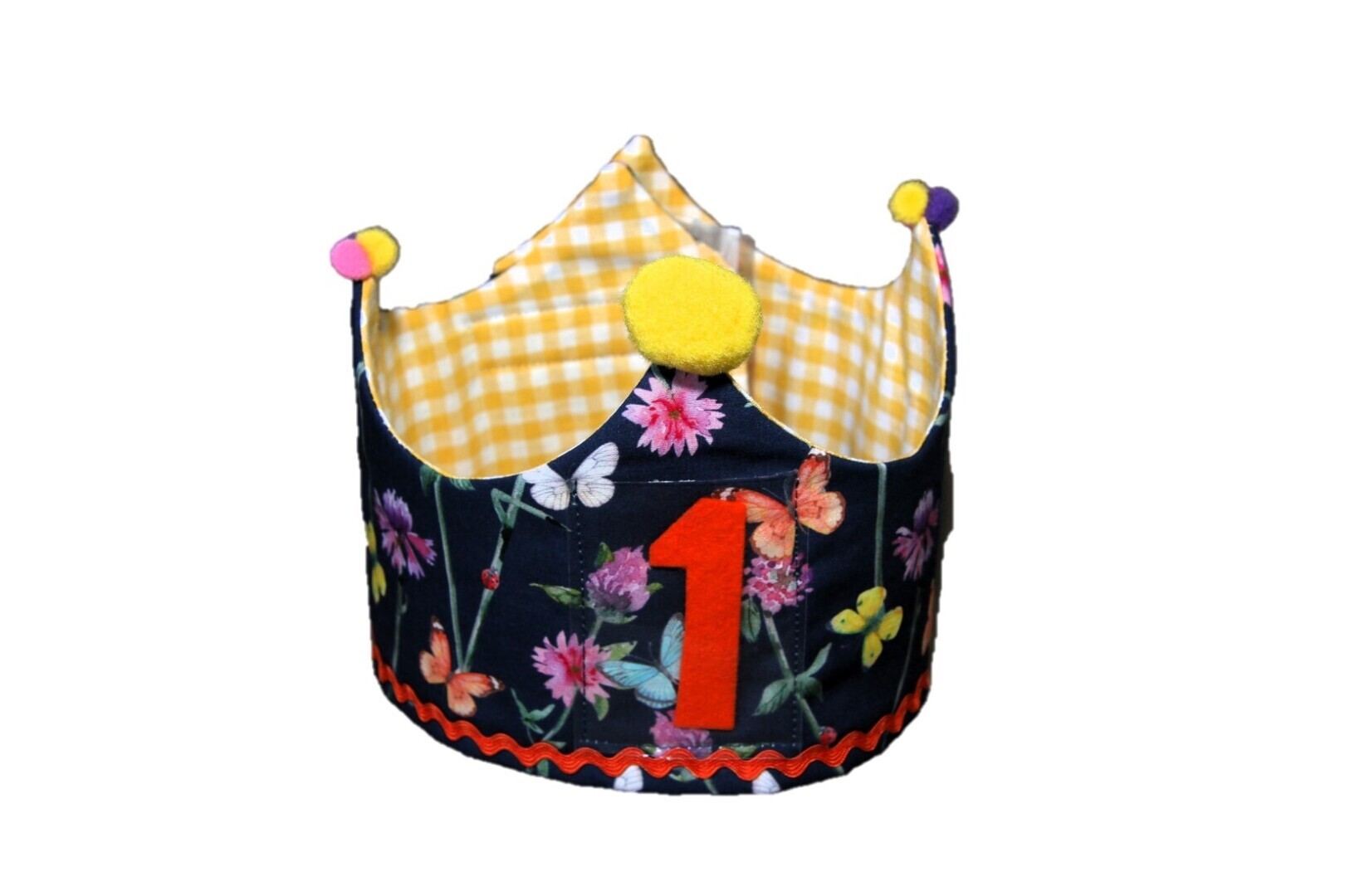 Feestkroon met verwisselbare cijfers 1-5; blauw met vlinders