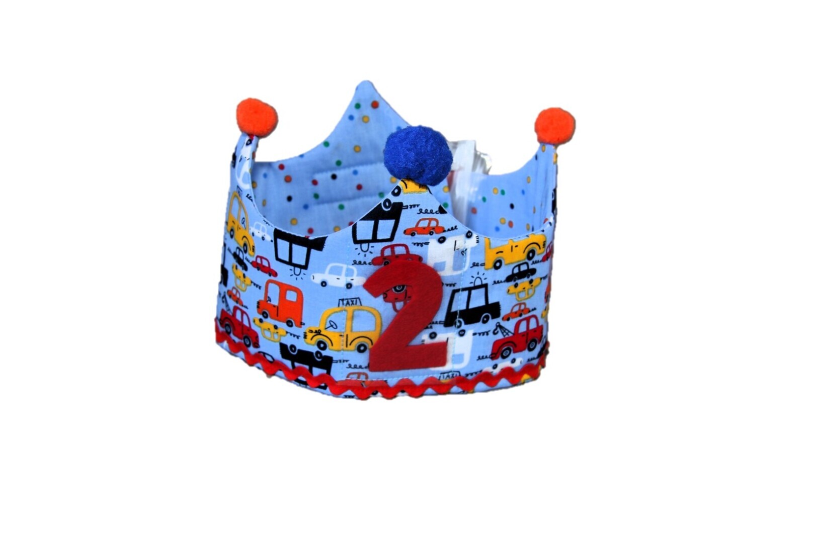 Feestkroon met verwisselbare cijfers 1-5; blauw diverse autootjes