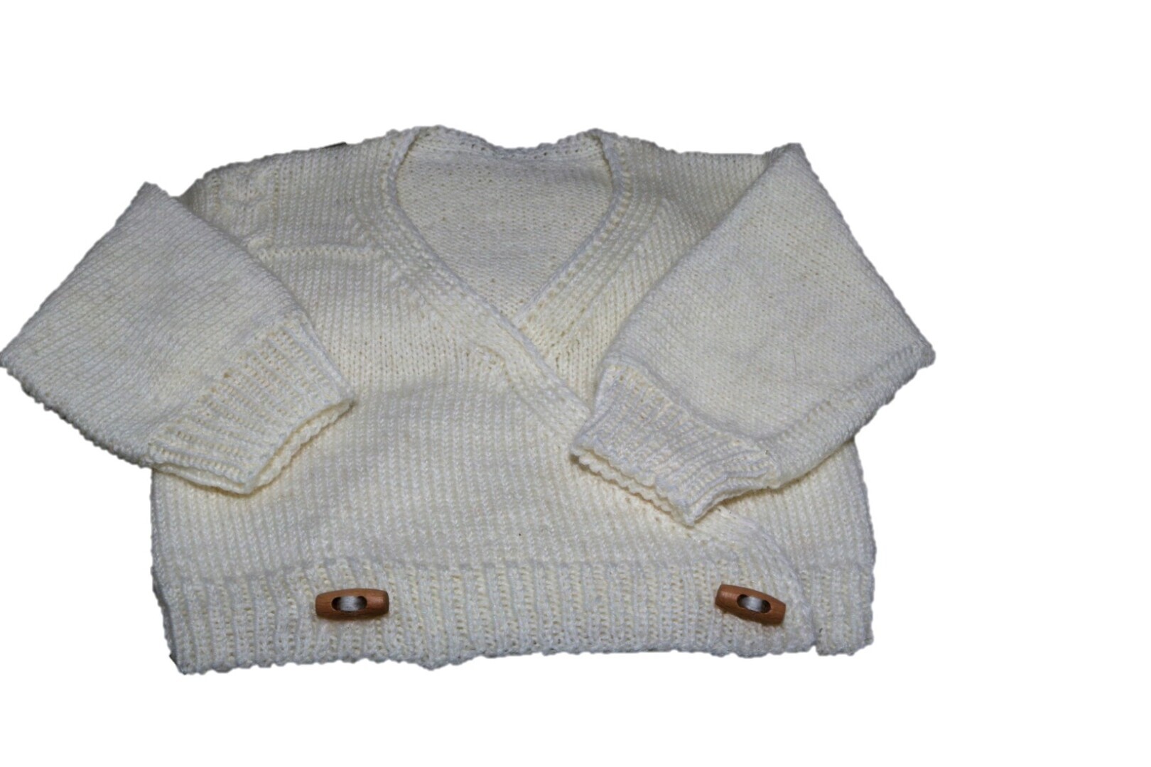 Overslag vestje; creme, kabel op schouder, maat 68