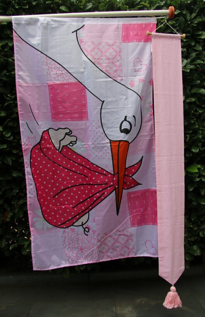Geboortevlag met wimpel, roze