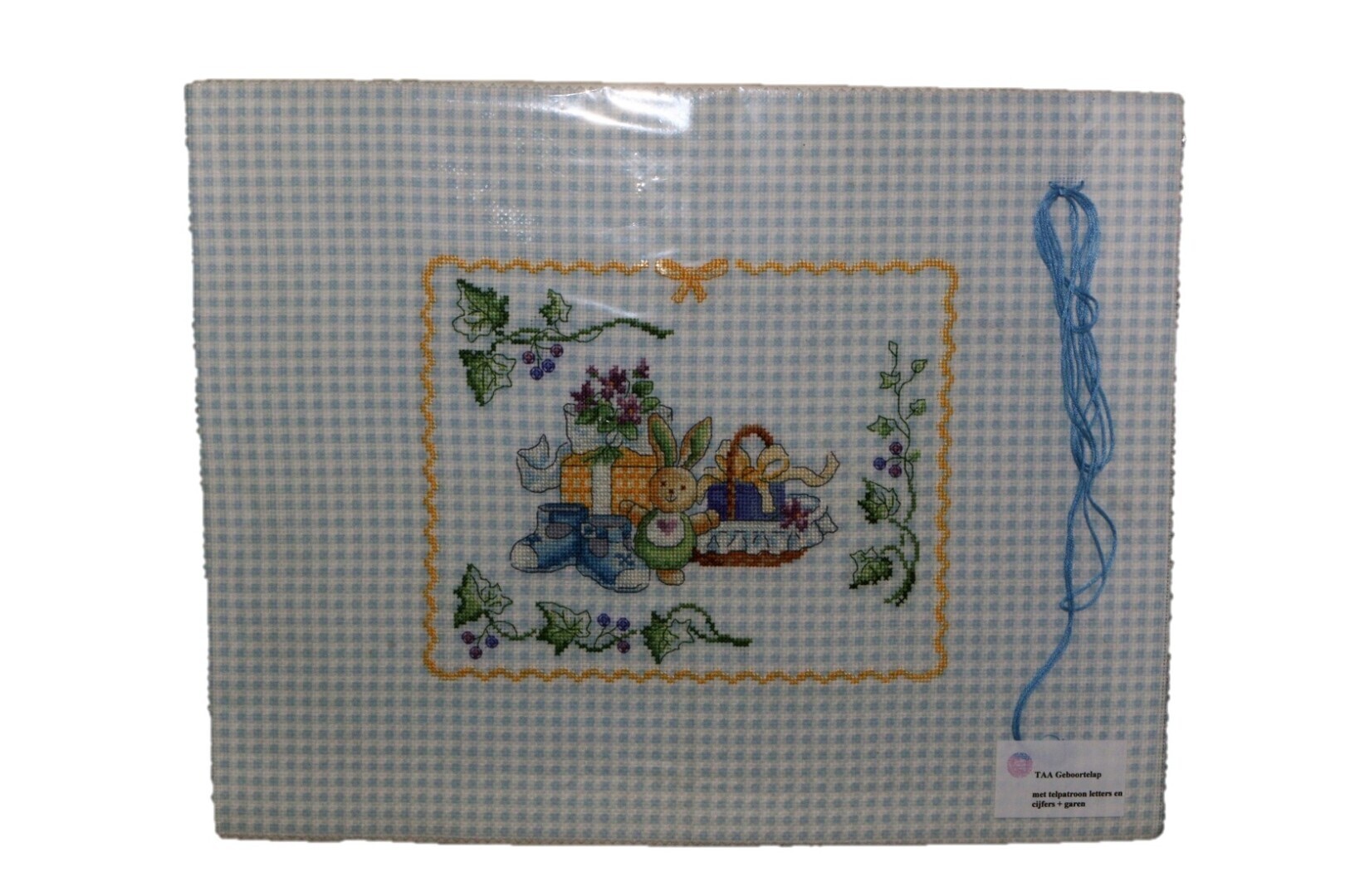 Geboorte Merklap groot, licht blauw geruite stof