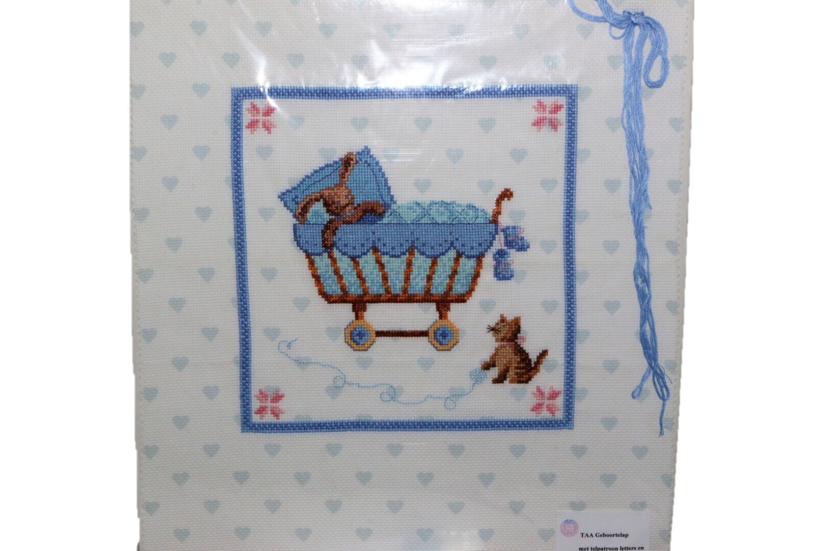 Geboorte Merklap groot, lichtblauwe hartjes