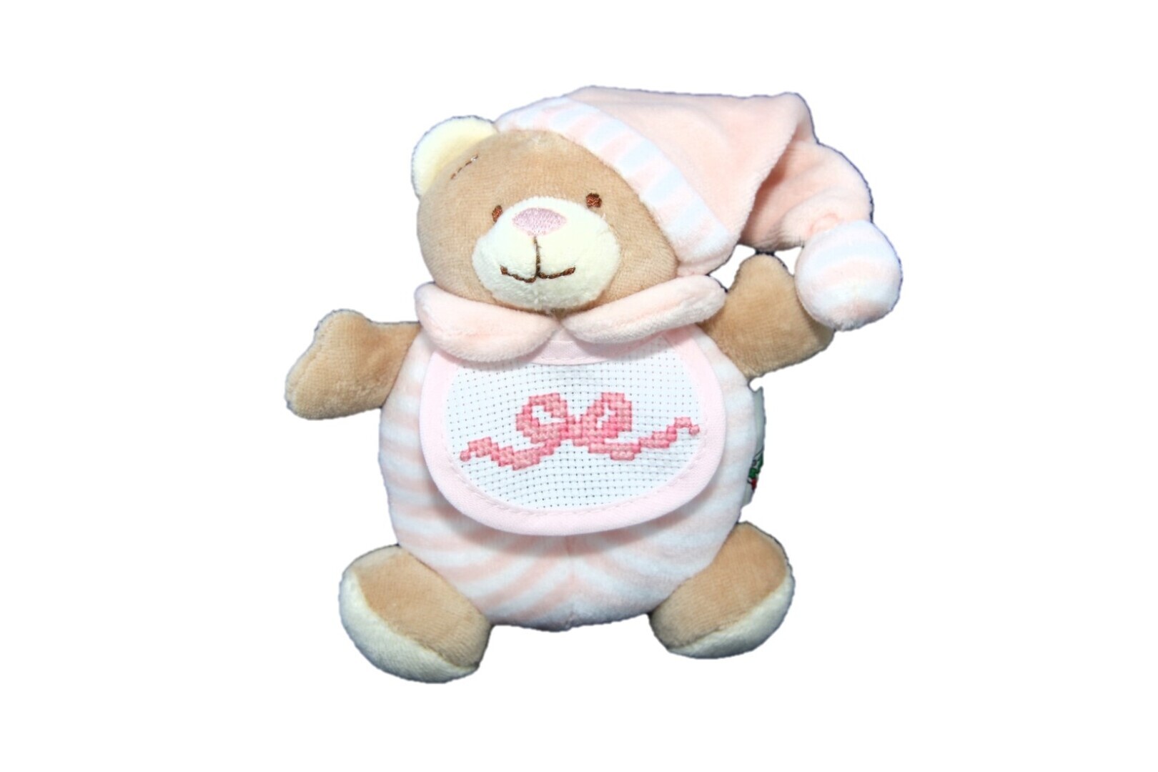 Beertje roze met slabje; met strik of naam op bestelling