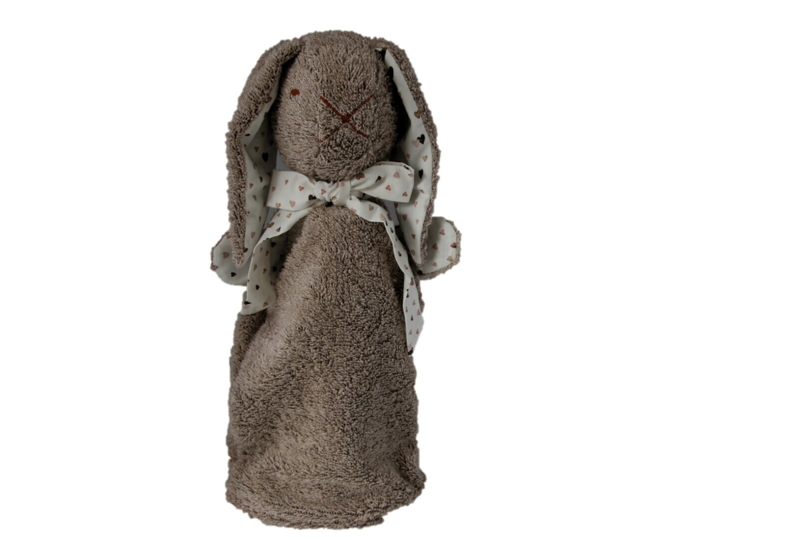 Slaaphaas beige; strik wit met hartjes