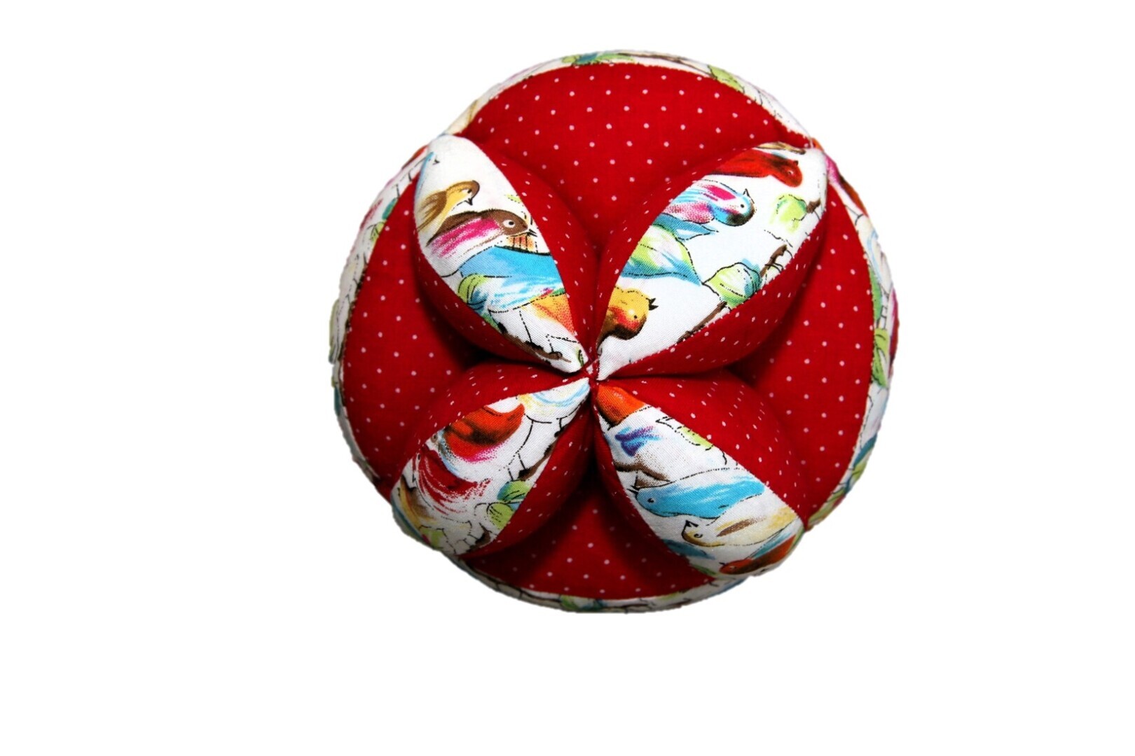 Motoriekbal, rood-wit met vogeltjes