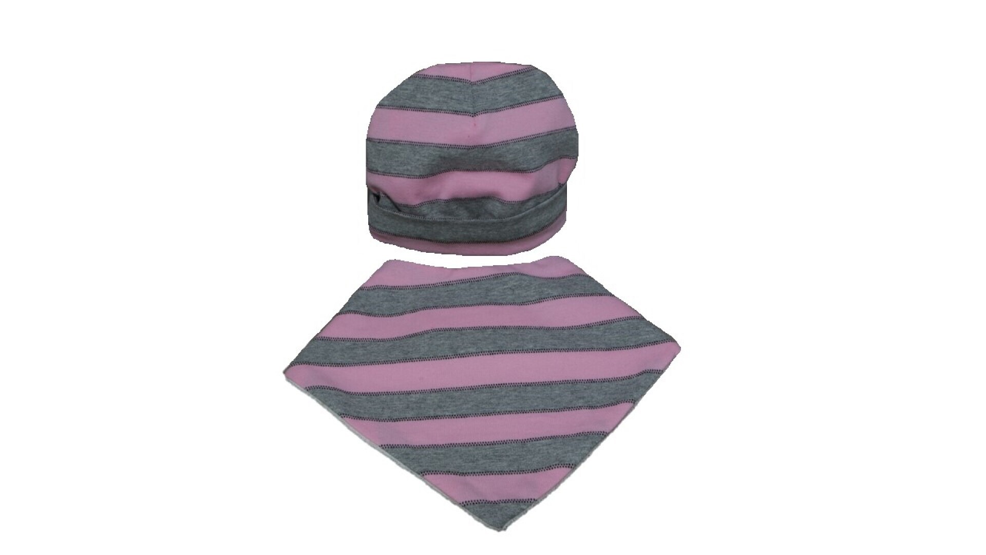 Babymutsje met bandana slab; roze/grijze streep setprijs