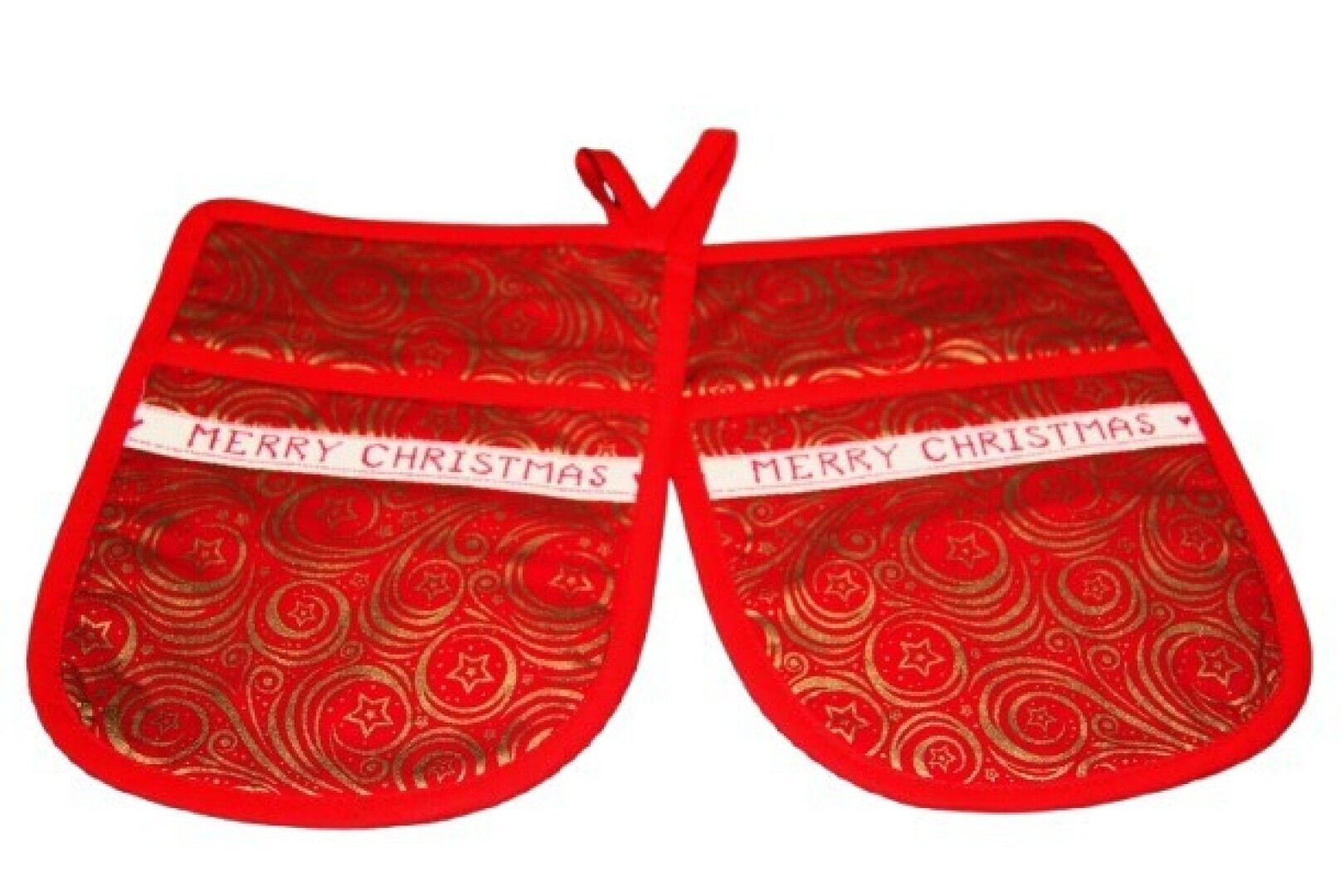Kerstpannenlappen set van 2; rood-goud