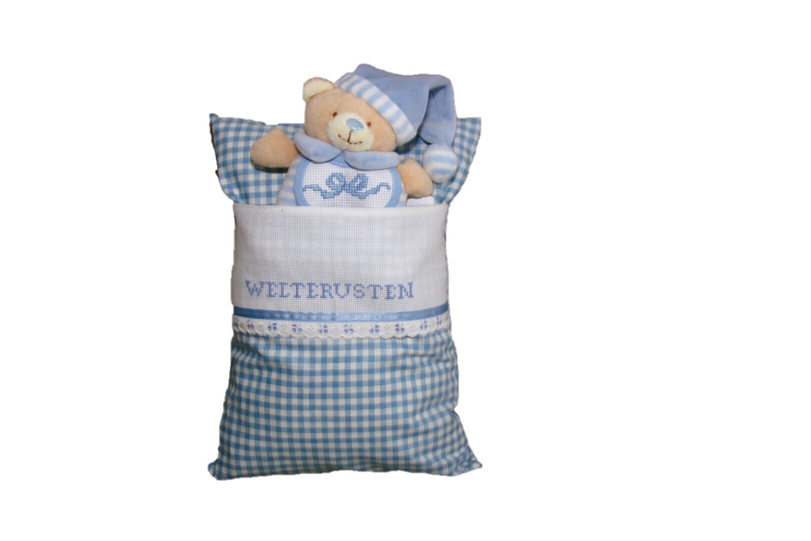 Welterustenkussentje met knuffel beertje