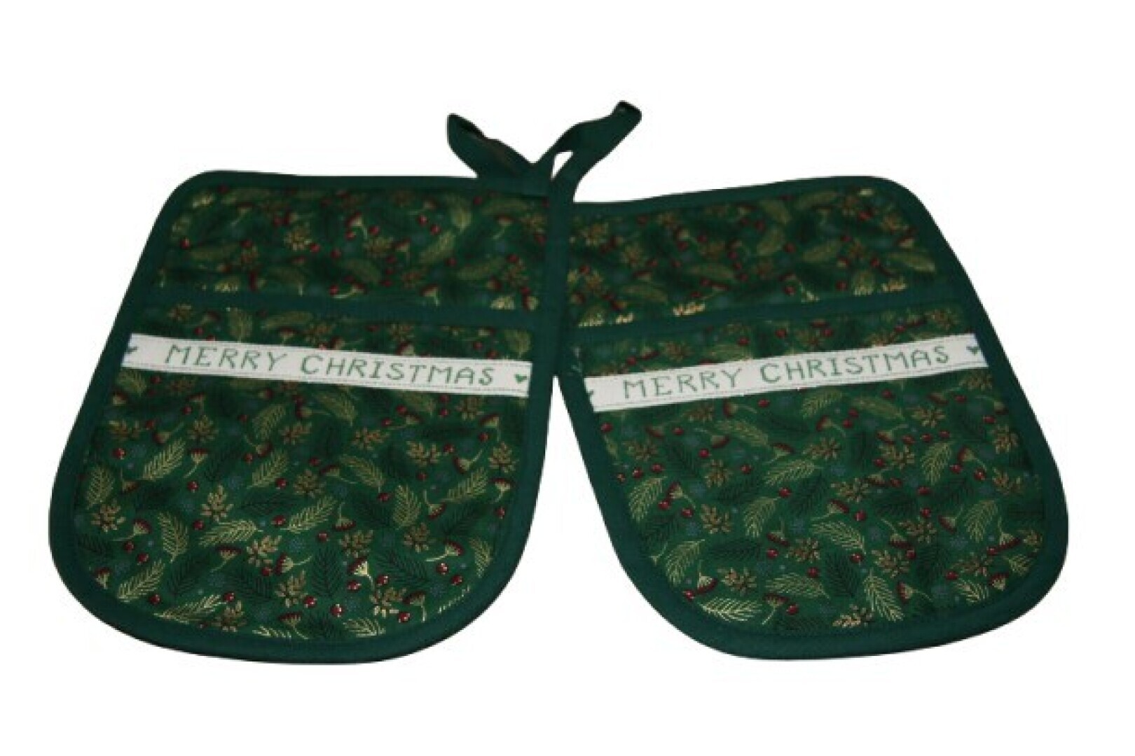 Kerstpannenlappen, set van 2, groen-goud