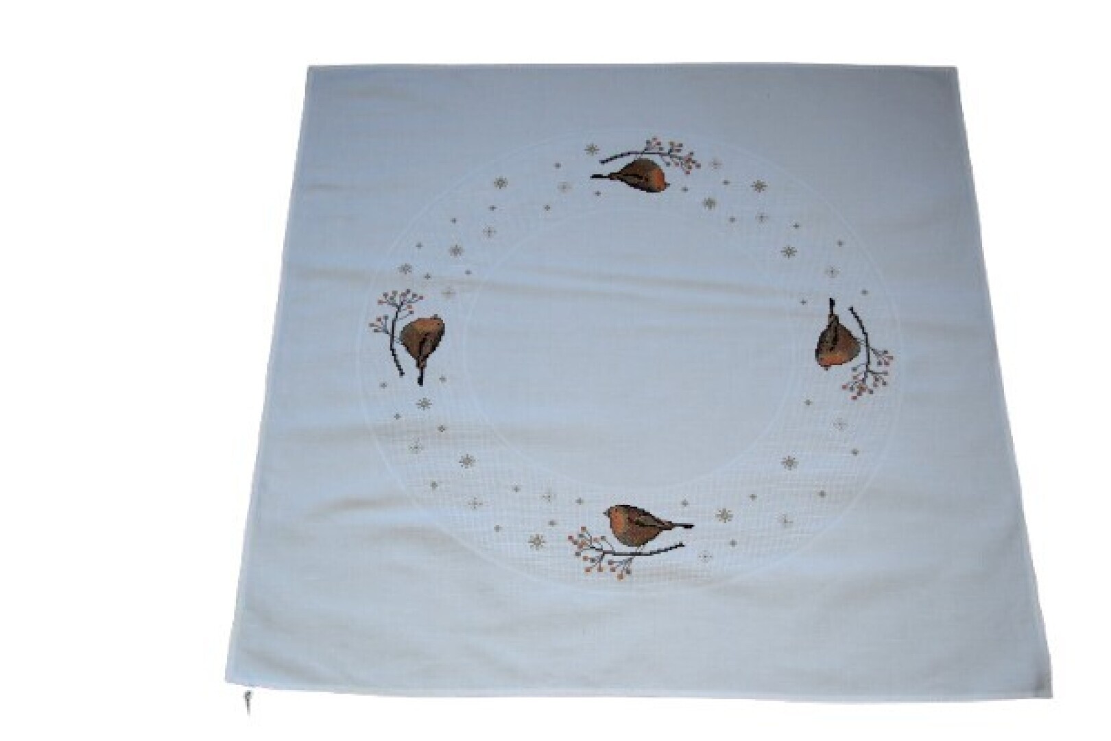 Geborduurd tafelkleed 78x78 cm, roodborstjes