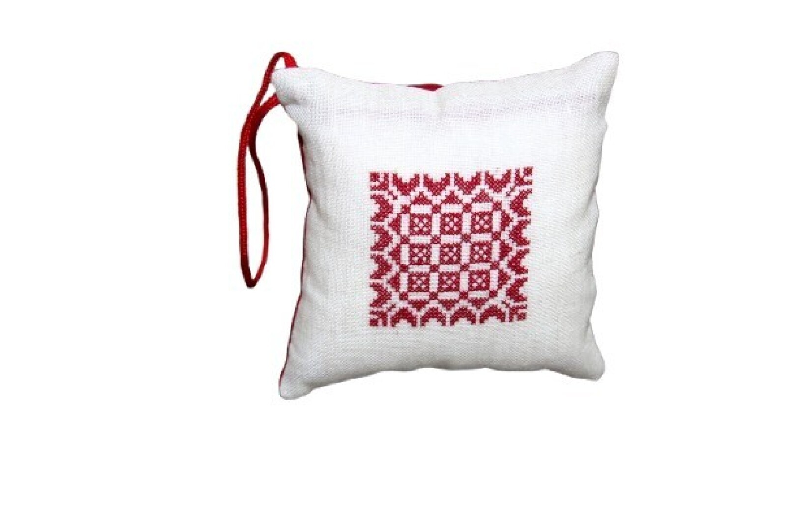 Speldenkussen, rood vierkantjes