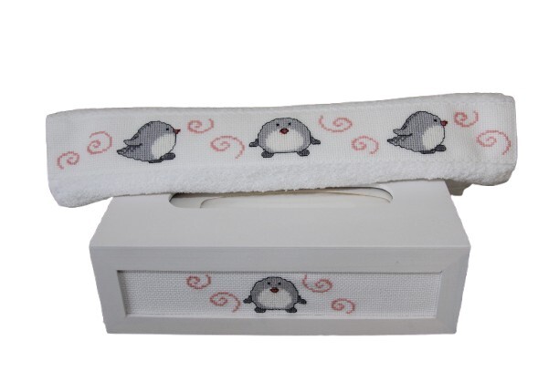 Geschenkset Tissuebox met gastendoekje. pinguins