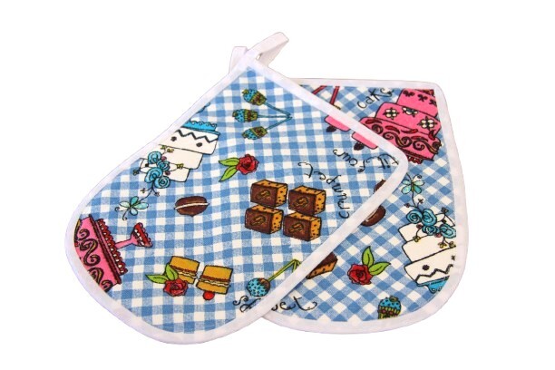 Set van 2 Pannenlappen; blauw