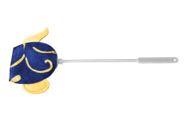 Vliegenmepper met beschermhoesje theepot; blauw geel