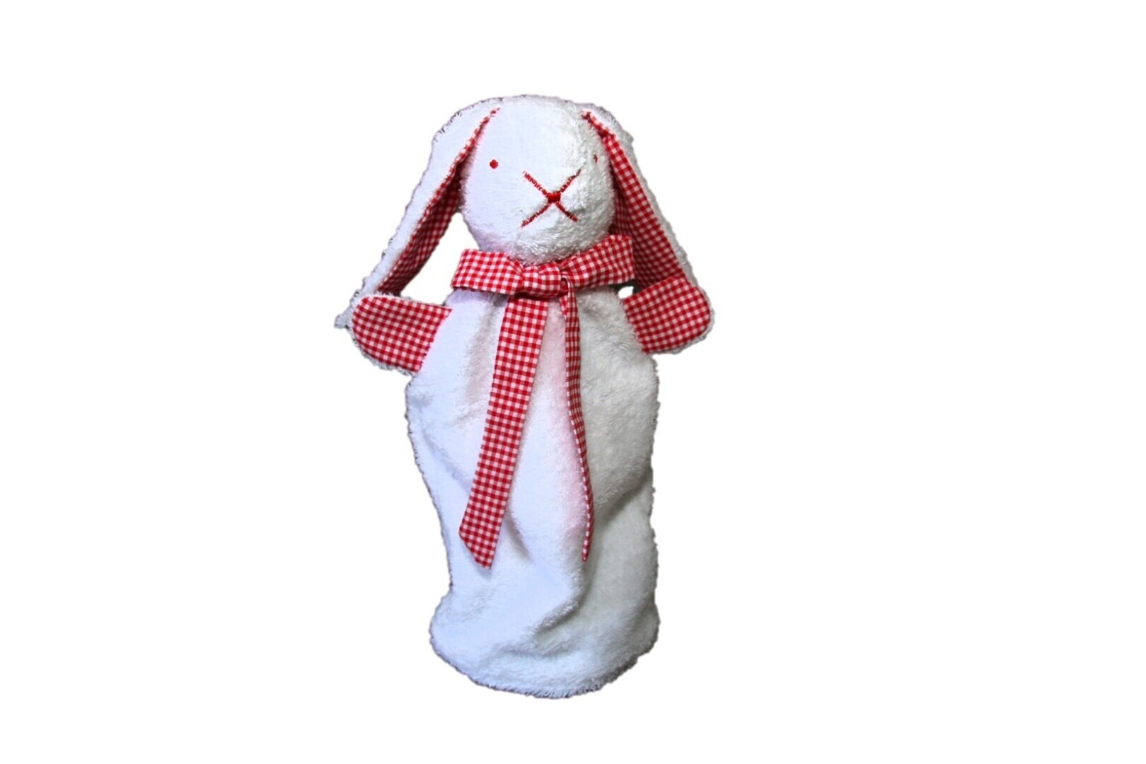 Slaaphaas wit; strik rood/witte ruit