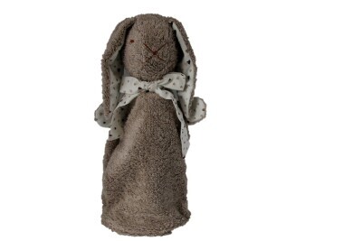 Slaaphaas beige; strik wit met hartjes